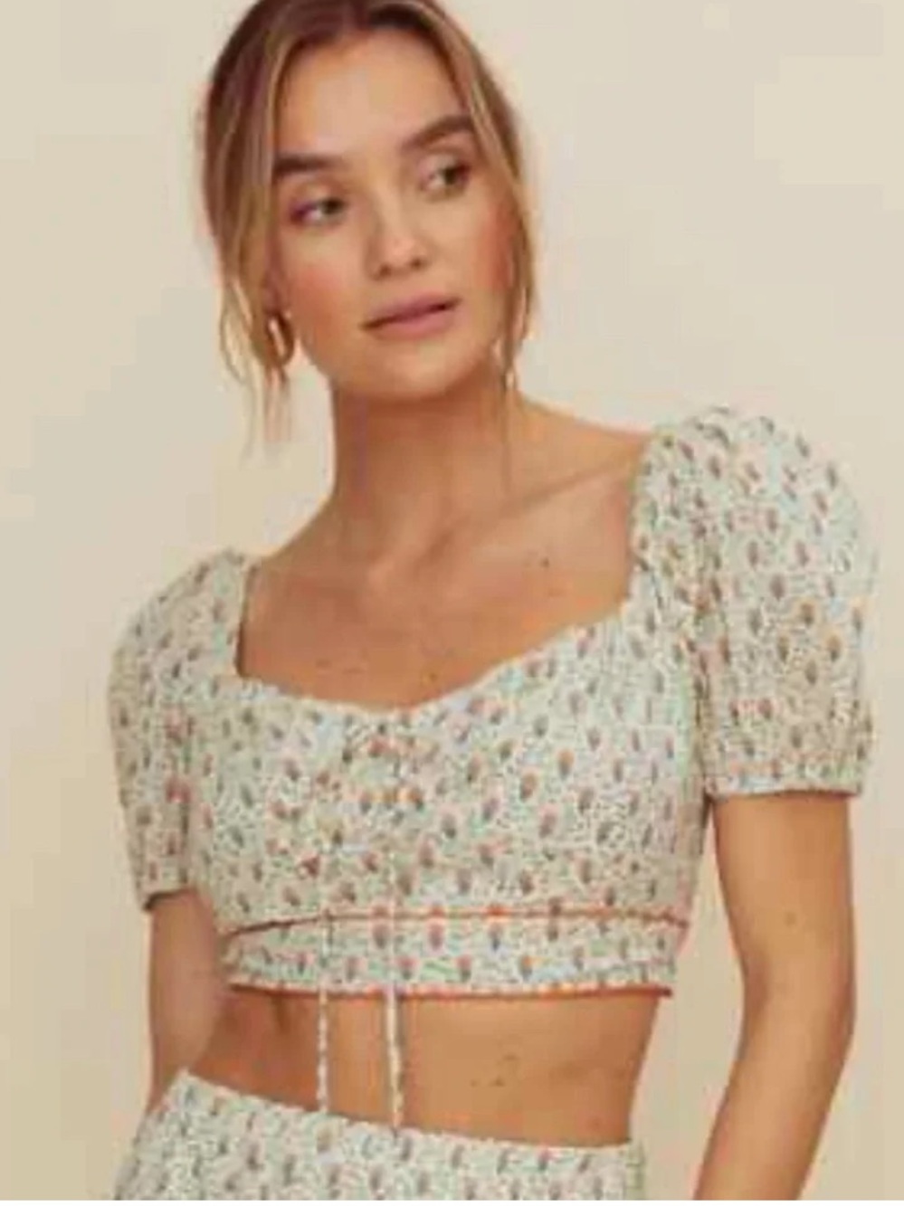 Kourt ditsy floral crop boho festival puff sleeve top M